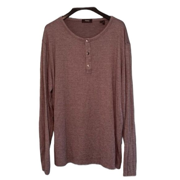 Theory Modal Cotton Core Henley Shirt Gray Pestle Melange Long Sleeve XL - Picture 1 of 9
